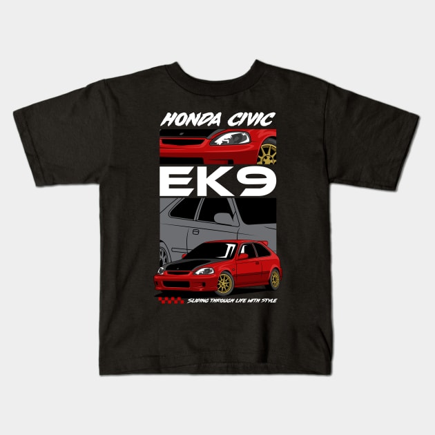 Civic Type R EK9 Kids T-Shirt by milatees